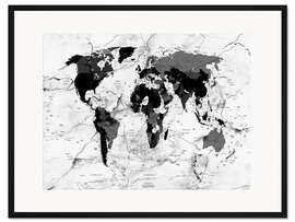 Gerahmter Kunstdruck Weltkarte Marmor politisch
