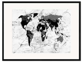 Impressão artística com moldura Mapa mundial mármore político