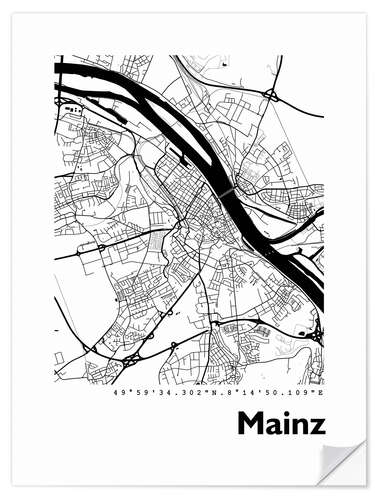 Selvklebende plakat Map of Mainz