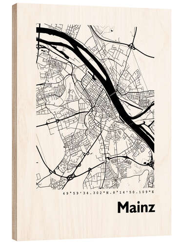 Wood print Map of Mainz