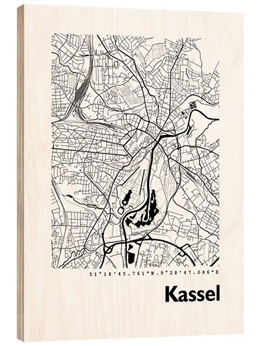 Hout print Map of Kassel