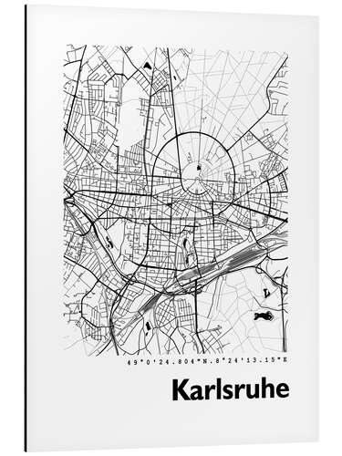 Quadro em alumínio Mapa de Karlsruhe