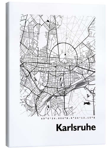 Stampa su tela Mappa di Karlsruhe