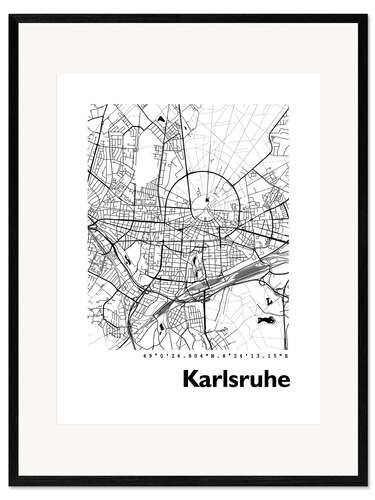 Impresión de arte enmarcada Mapa en Karlsruhe