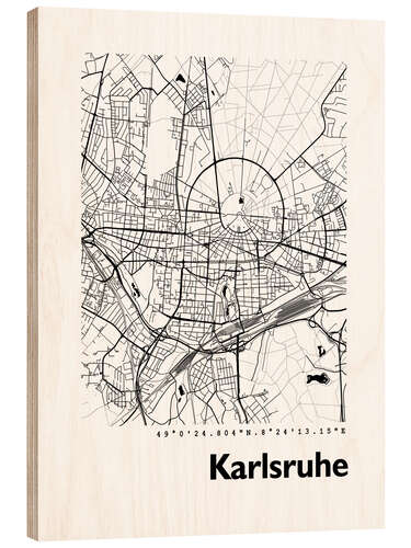 Stampa su legno Mappa di Karlsruhe