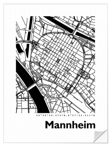 Selvklebende plakat Map of Mannheim