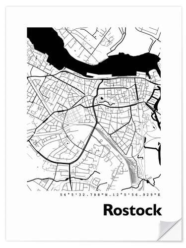 Selvklebende plakat Map of Rostock