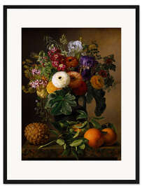 Gerahmter Kunstdruck Stilleben mit Blumen in einer antiken Vase