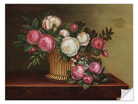 Självhäftande poster Still life with white and pink roses in a basket