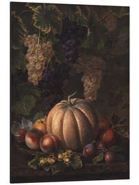 Aluminium print Still life with melon, apple, plums and nuts