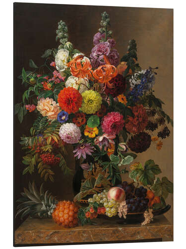 Aluminium print Arrangement with flowers and fruits