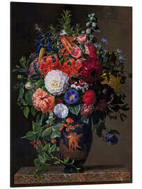 Aluminium print Flower still life with dahlias, lilies and roses