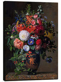 Canvas print Flower still life with dahlias, lilies and roses