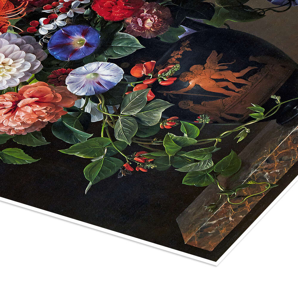 Flower still life with dahlias, lilies and roses print by Johan