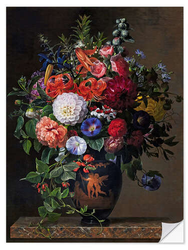 Selvklæbende plakat Flower still life with dahlias, lilies and roses