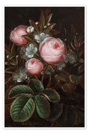 Poster Bouquet aus Rosen und blühenden Apfelzweigen