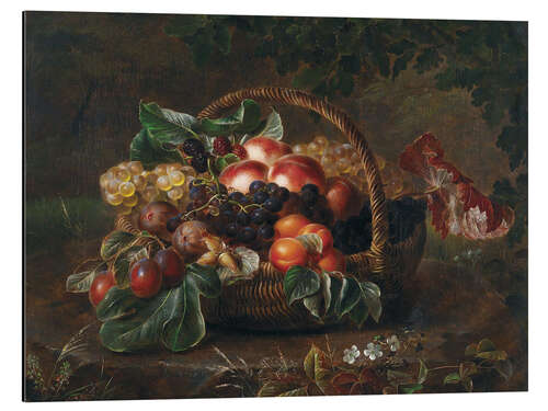 Aluminium print Still life with peaches, figs and grapes in a basket