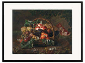 Ingelijste kunstdruk Still life with peaches, figs and grapes in a basket