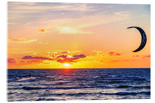 Acrylic print Kite surfer in sunset