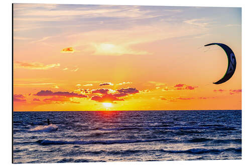 Alubild Kite Surfer im Sonnenuntergang