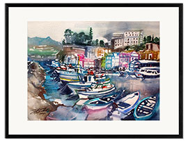 Impression artistique encadrée Marina Grande sur la côte amalfitaine, Italie