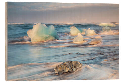 Hout print Jökulsarlon in the morning light