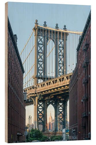 Wood print Manhattan Bridge mit Empire State Building