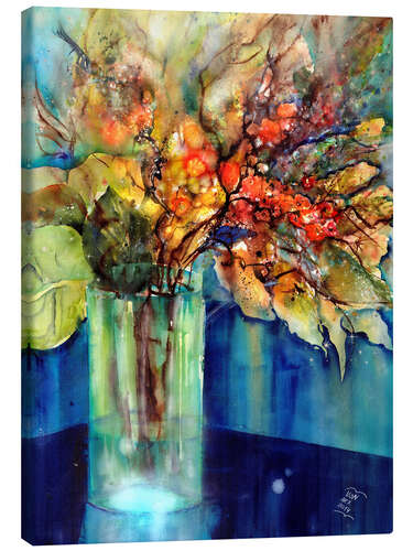 Canvastavla Autumn flowers in a blue vase