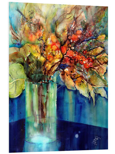 PVC print Autumn flowers in a blue vase