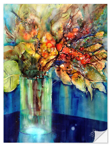Sisustustarra Autumn flowers in a blue vase