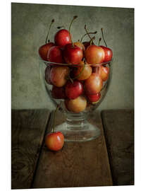 Foam board print Still life with cherries in glass bowl