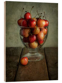 Puutaulu Still life with cherries in glass bowl