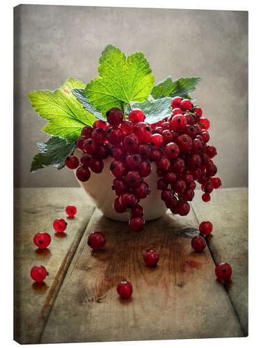 Canvas print Still life with red currants in a white pot