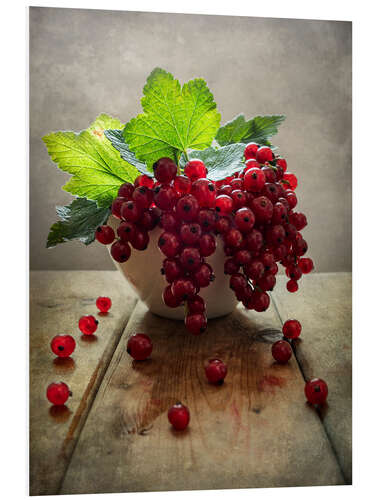 Tableau en PVC Nature morte aux groseilles rouges dans un pot blanc