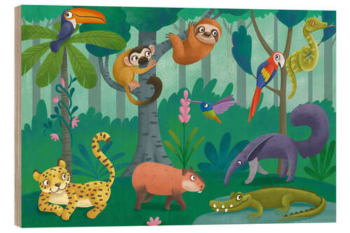 Wood print Tropical forest creatures