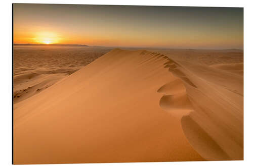 Tableau en aluminium Coucher de soleil sur les dunes de sable, Maroc