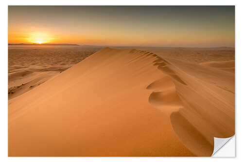 Muursticker Sunset over sand dunes, Morocco