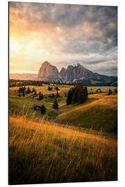 Quadro em alumínio Morgenrot Alpe di Siusi, Dolomiten