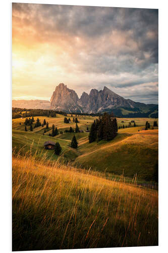 PVC-tavla Morgenrot Alpe di Siusi, Dolomiten