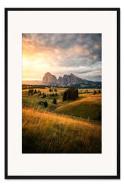 Gerahmter Kunstdruck Morgenrot Alpe di Siusi, Dolomiten