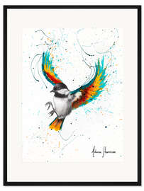Gerahmter Kunstdruck Meise mit bunten Schwingen