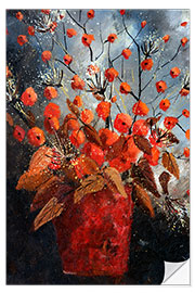 Selvklebende plakat Red flower vase