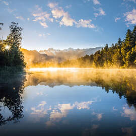 Magnettafel Sonnenaufgang am Lake Matheson, Neuseeland