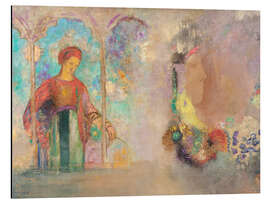 Magnettafel Frau in einer gotischen Arkade: Frau mit Blumen