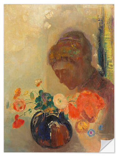 Selvklæbende plakat Woman with a vase of flowers