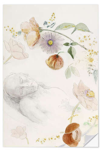 Selvklebende plakat Deep sleep surrounded by flowers