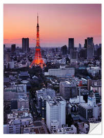 Selvklebende plakat Illuminated tower of Tokyo at sunset