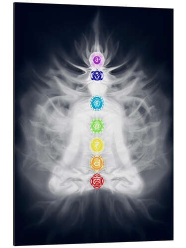Aluminium print Lotus pose with seven chakras