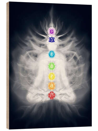 Print på træ Lotus pose with seven chakras