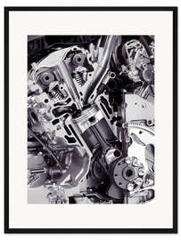 Gerahmter Kunstdruck Automotor mit Zylinder, Kolben und Ventilen